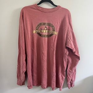 Red long sleeve dog sled adventures Michigan T-shirt